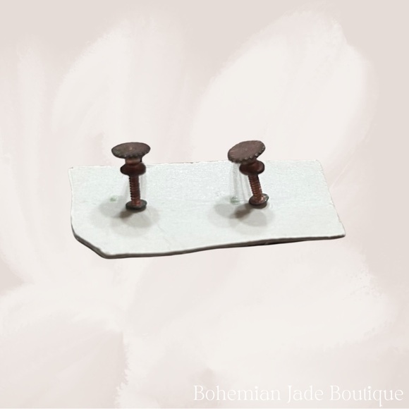 Vintage Green and Turquoise Round Copper Screw Back Earrings on vintage paper - Picture 3 of 3